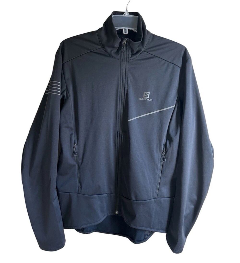 Salomon RS Softshell Jacket Mens Large Full Zip Trail Running Hiking Black EUC